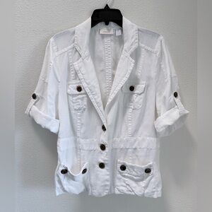 White 100% Linen Blazer w Roll Tab Sleeves | Size 12–14 / Chico’s 2